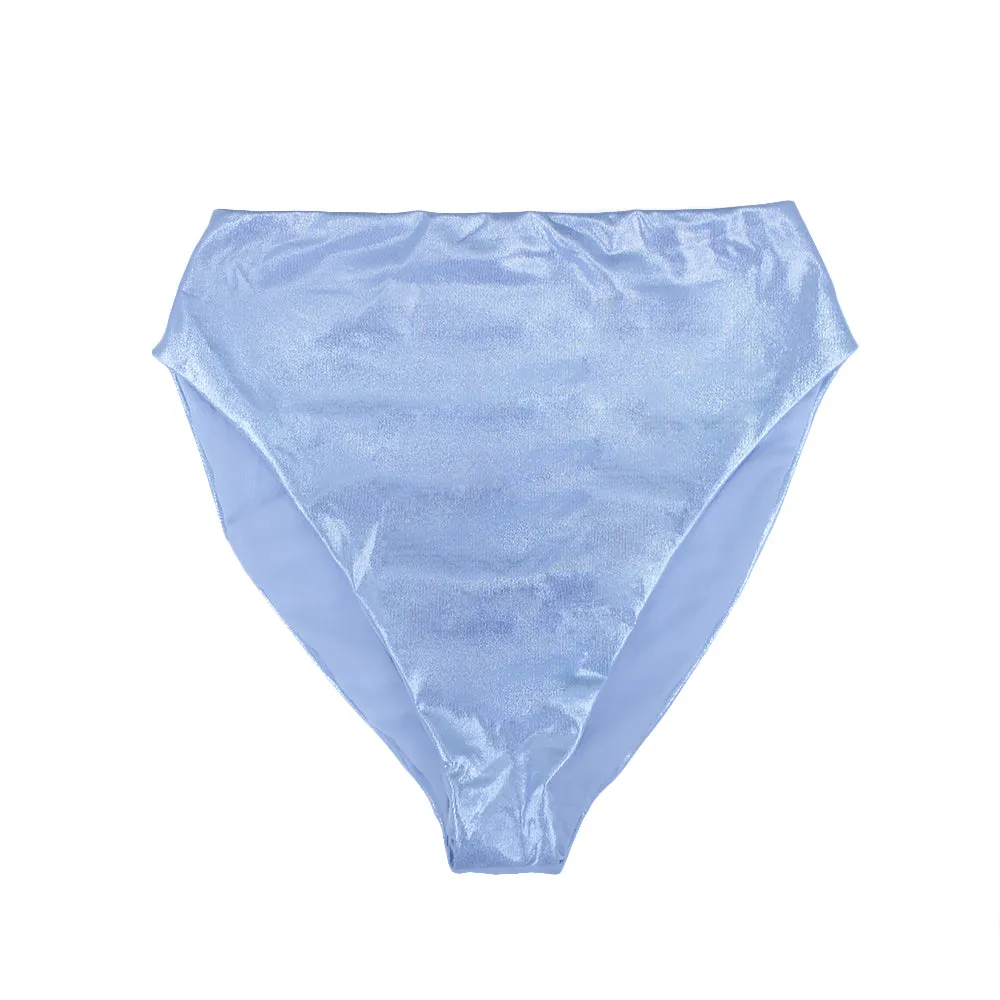 Slip de Bikini Femme à Haute Taille Pailleté, Bleu
