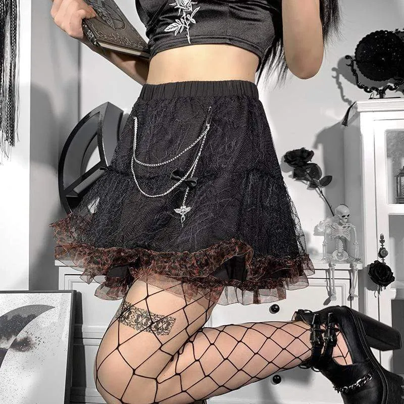Jupe gothique pour femme à double couleur superposée avec chaîne