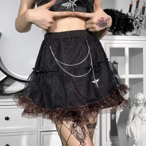 Jupe gothique pour femme à double couleur superposée avec chaîne