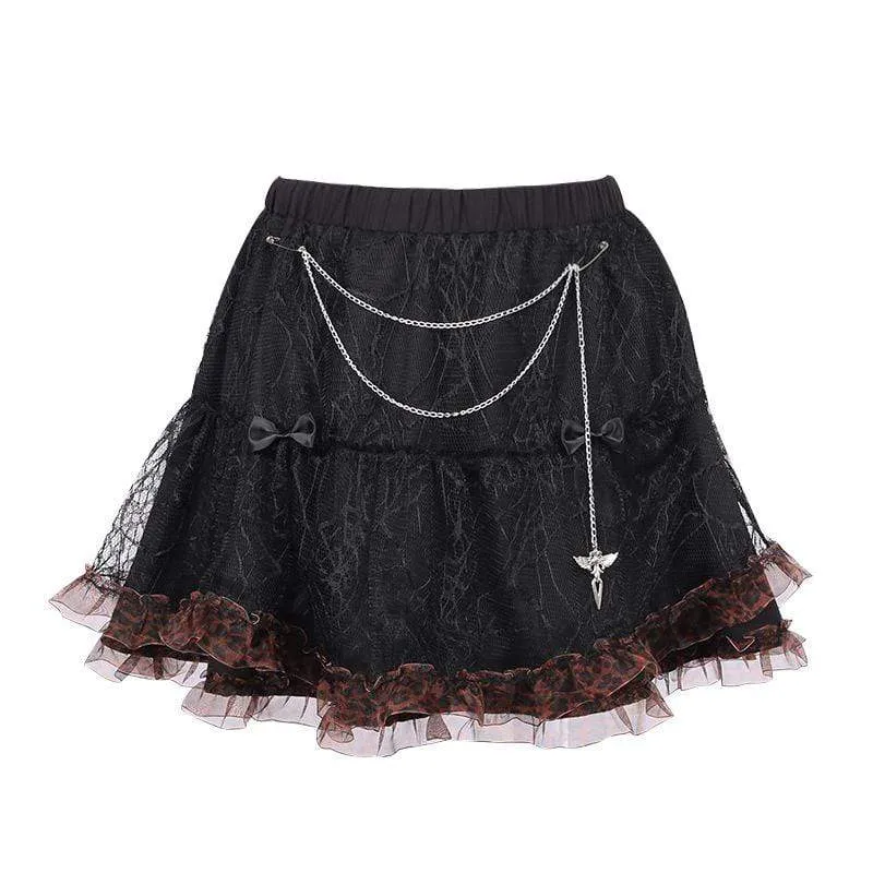 Jupe gothique pour femme à double couleur superposée avec chaîne