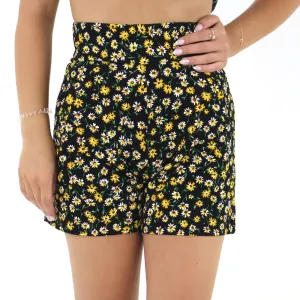 Short floral féminin à taille haute, Noir