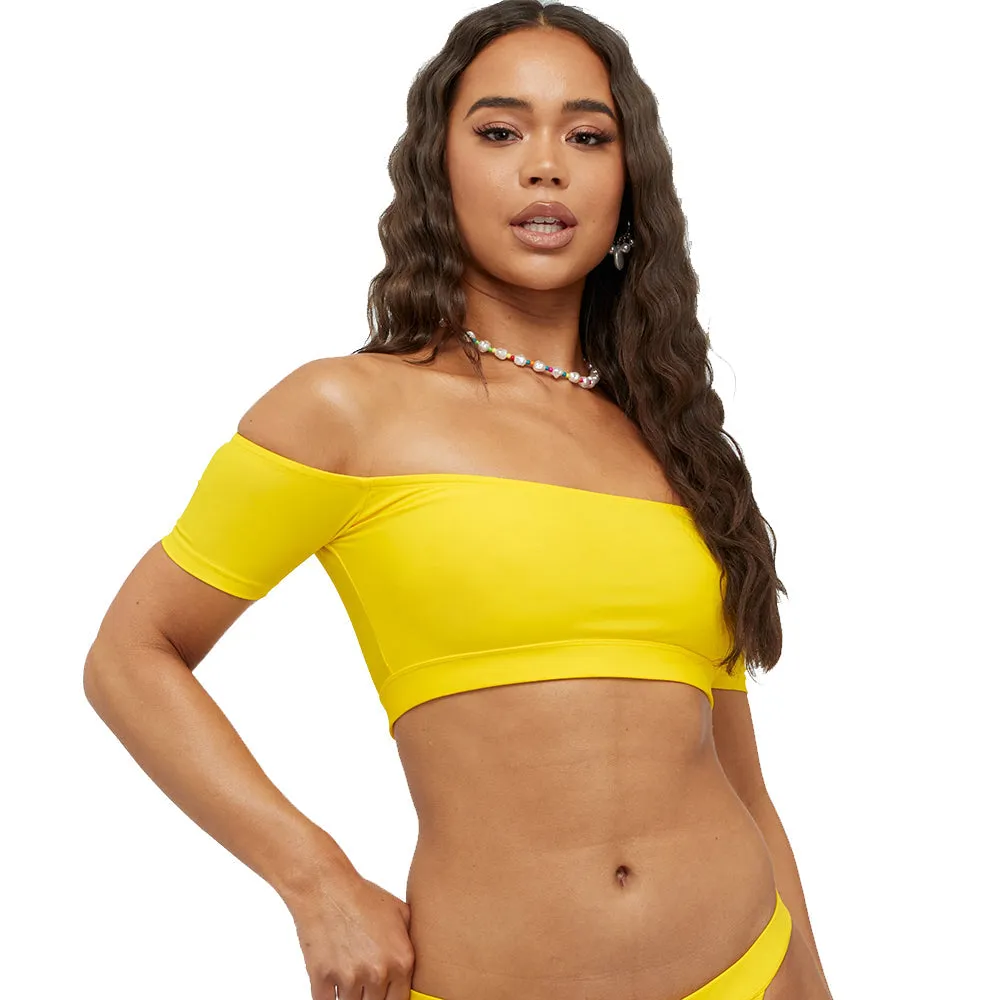 Haut de bikini débardeur uni pour femmes, Jaune