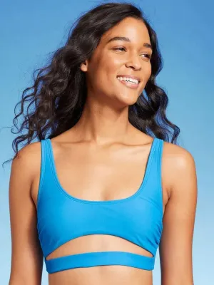 Haut de bikini femme uni à découpe, Bleu