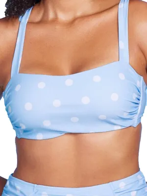Haut de bikini à pois avec dos croisé, bleu clair