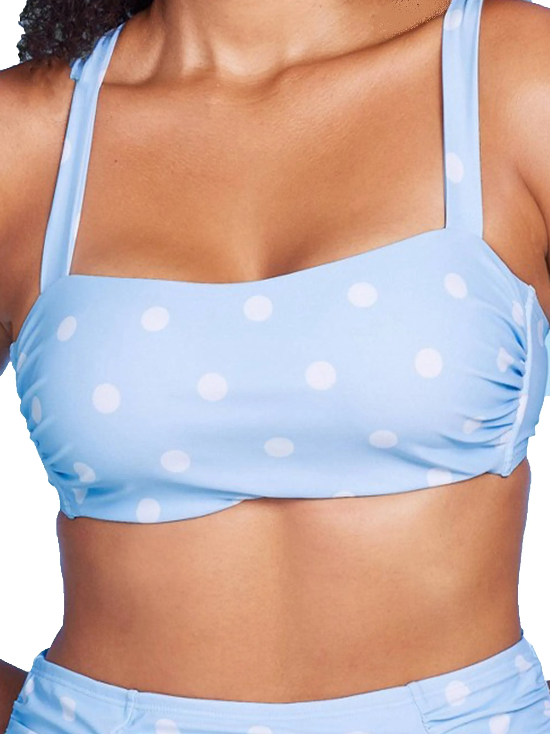 Haut de bikini à pois avec dos croisé, bleu clair