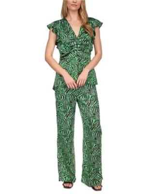 Pantalon Femme Imprimé avec Fentes Latérales, Vert