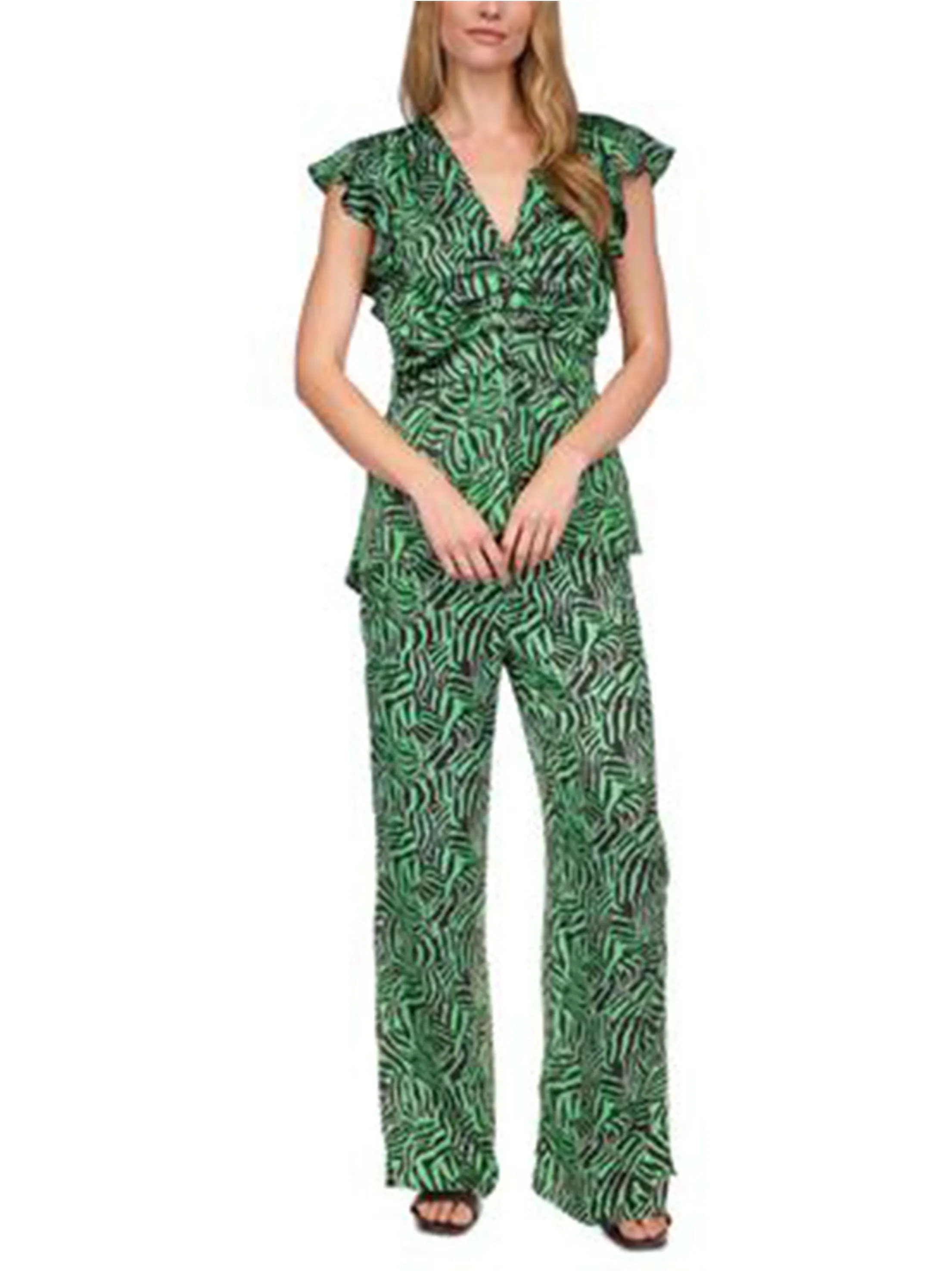 Pantalon Femme Imprimé avec Fentes Latérales, Vert