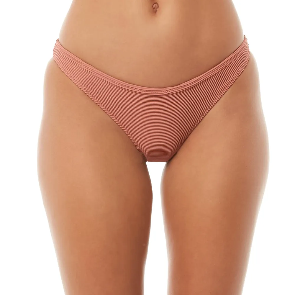 Slip de Bikini Côtelé pour Femme, Brique Clair
