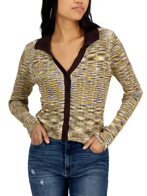 Pull cardigan à col ras du cou côtelé pour femmes, Multi