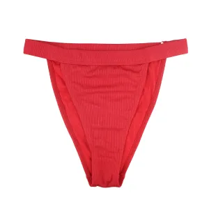Culotte de Bikini Femme à Haute Taille Côtelée, Rouge