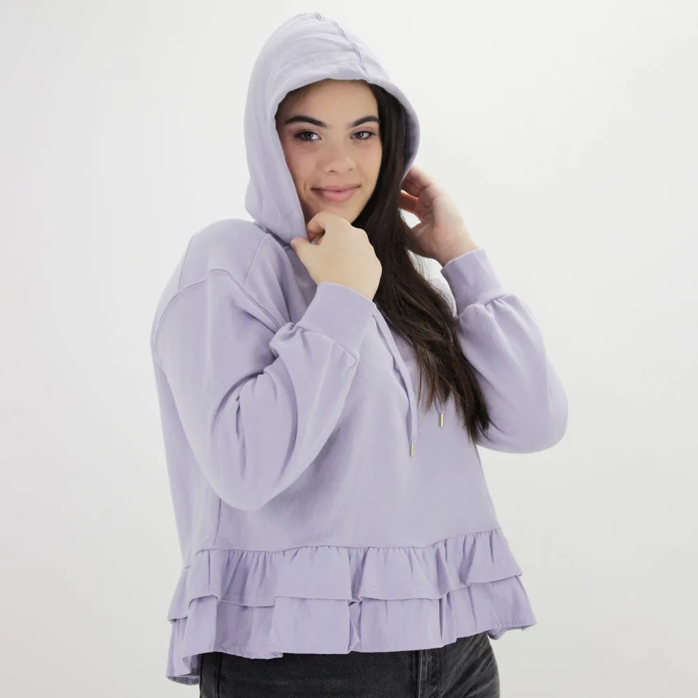 Pull brodé logo à volants pour femmes, Lilas