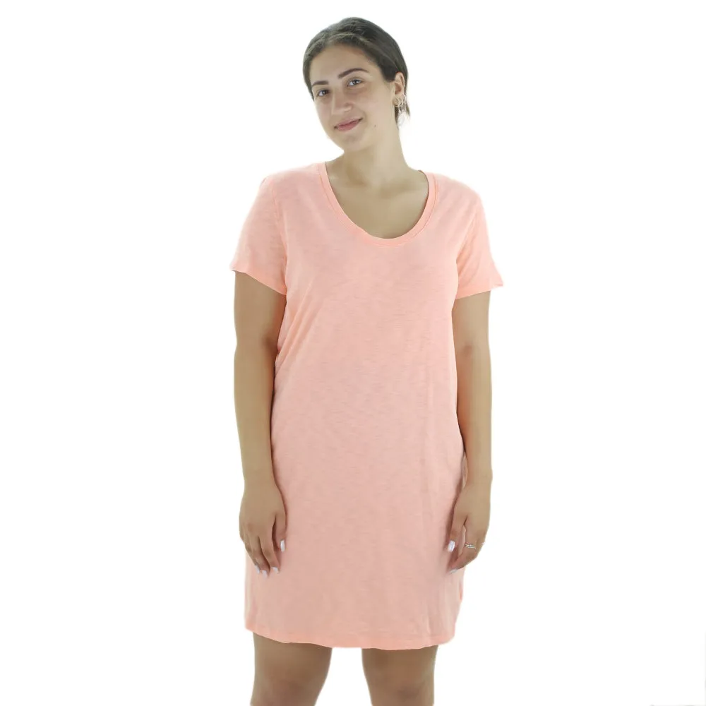 Robe courte à manches courtes unie pour femmes, Corail