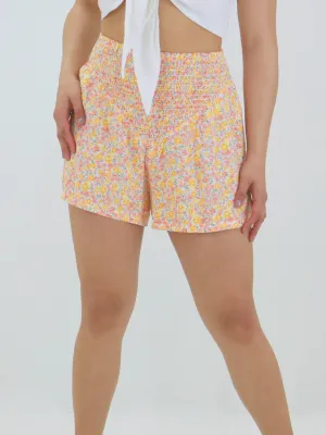 Short imprimé floral à taille froncée pour femme, Multi