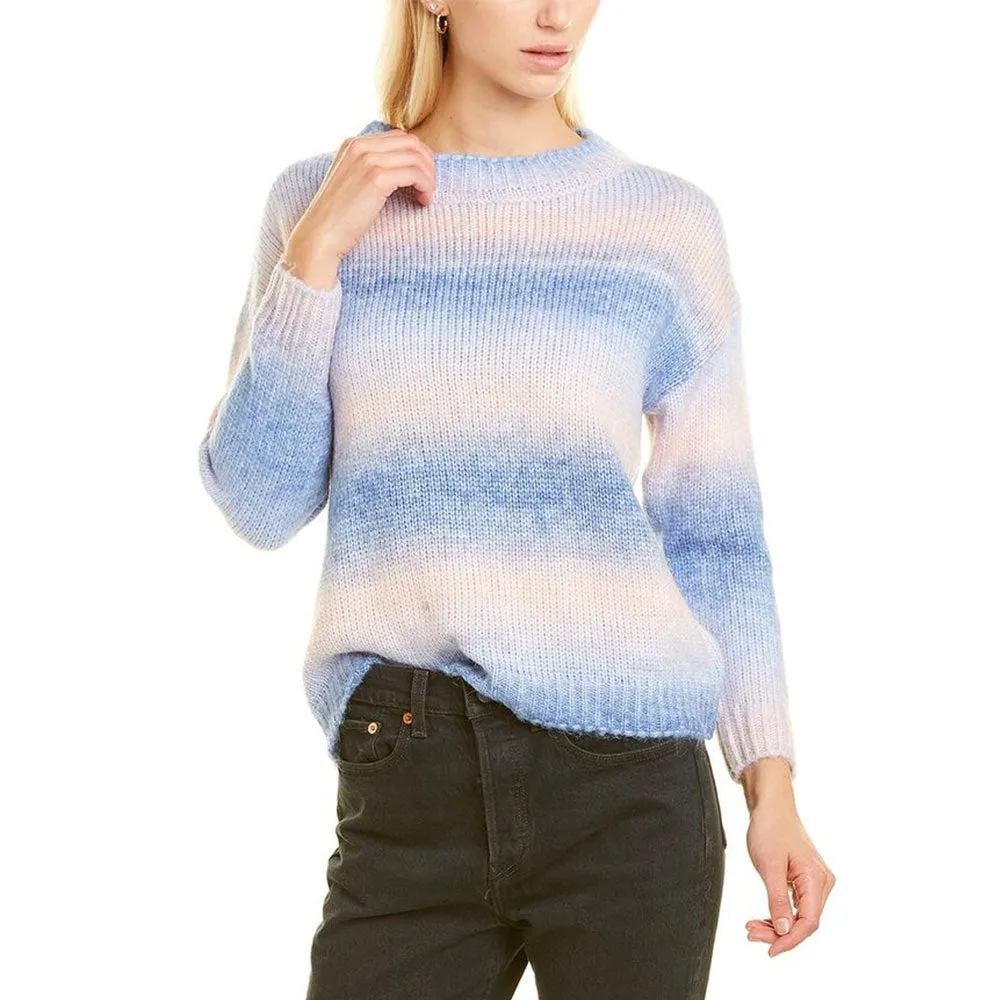 Pull col rond rayé pour femme, Bleu/Rose