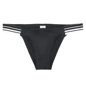 Bas de bikini à rayures latérales pour femme, Noir