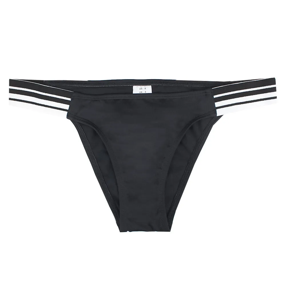 Bas de bikini à rayures latérales pour femme, Noir