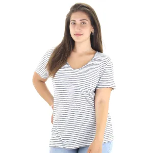 Haut à rayures pour femmes avec encolure en V, Noir/Blanc