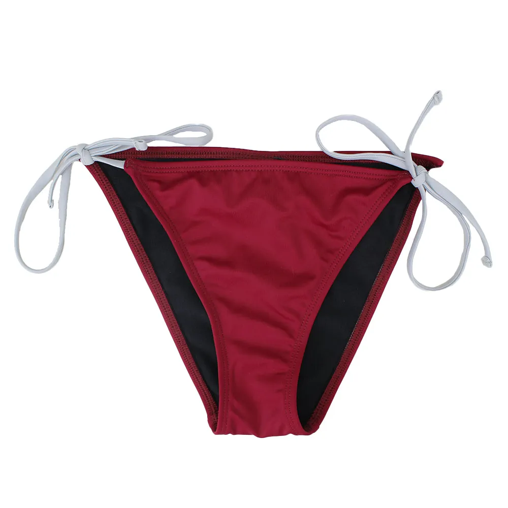Slip de Bikini Uni à Noeuds Latéraux pour Femme, Bordeau