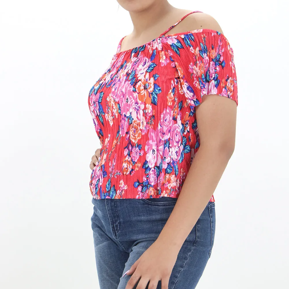 Haut floral ondulé pour femmes, Rouge