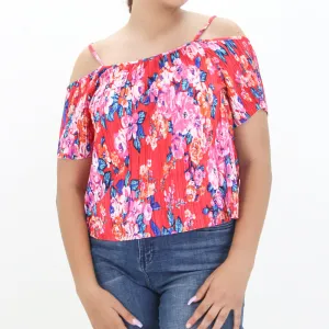 Haut floral ondulé pour femmes, Rouge